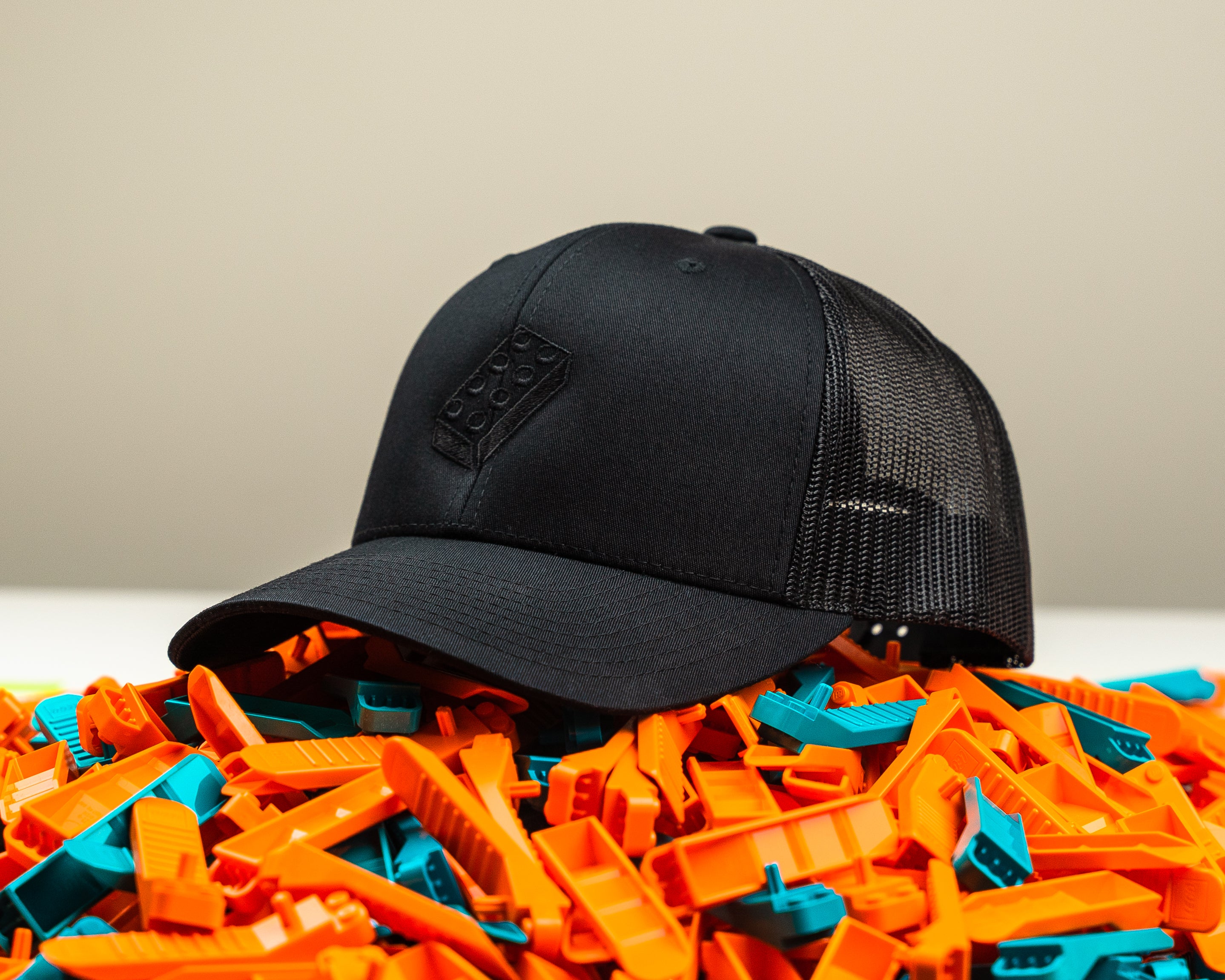 Brick Trucker Hat  with a Lego Brick Embroidered Design